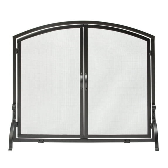 UniFlame Single Panel Black Wrought Iron Screen with Doors