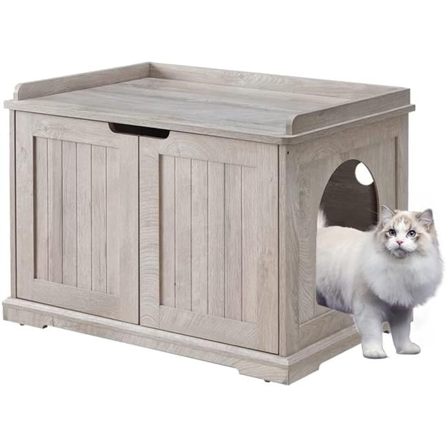 Unipaws Muebles de Caja de Arena para Gatos de Diseñador Banco de Almacenamiento para Baño de Gatos, Gris Envejecido