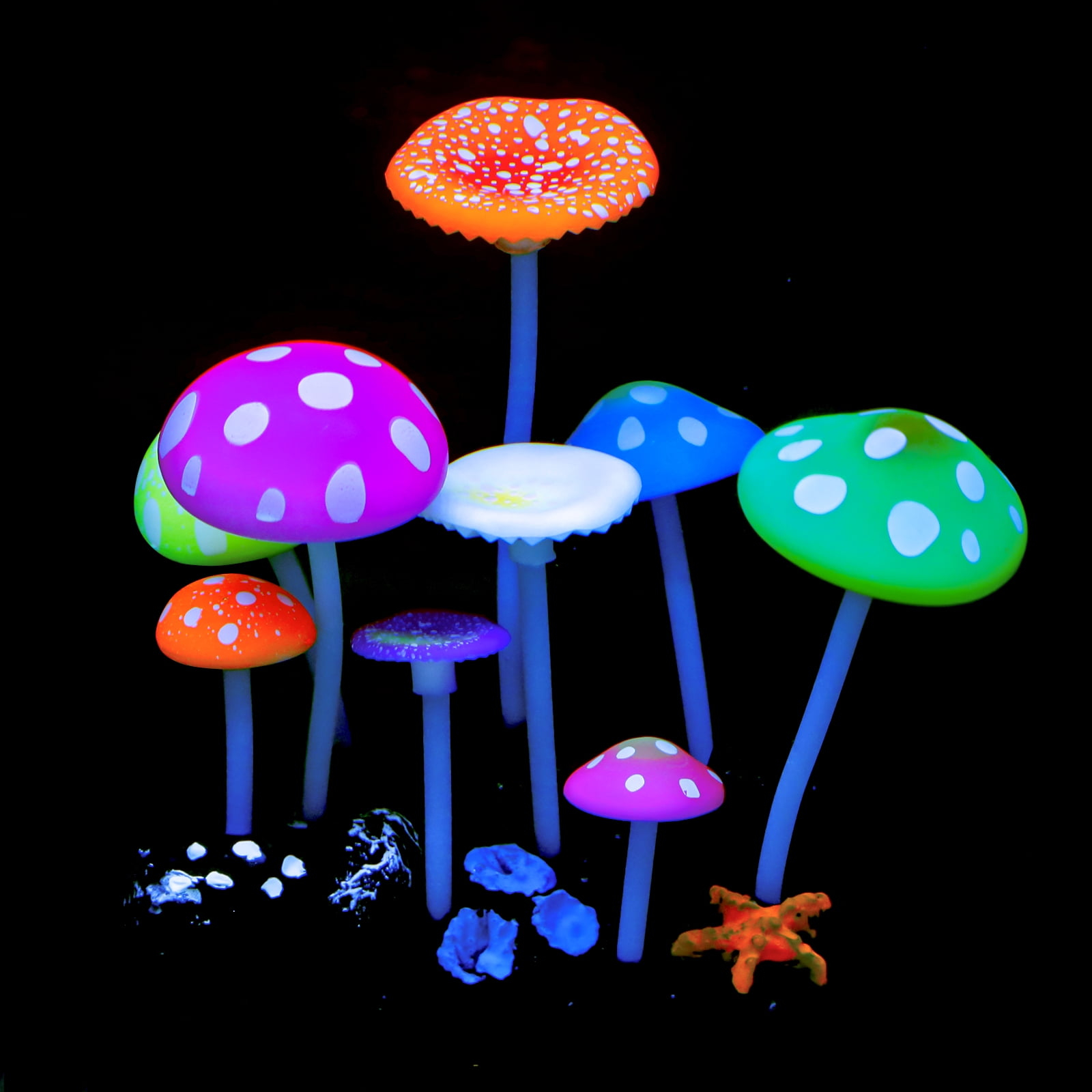 Uniclife Glowing Effect Artificial Mushroom Aquarium Plant Decor Ornament Decoration for Fish Tank Landscape