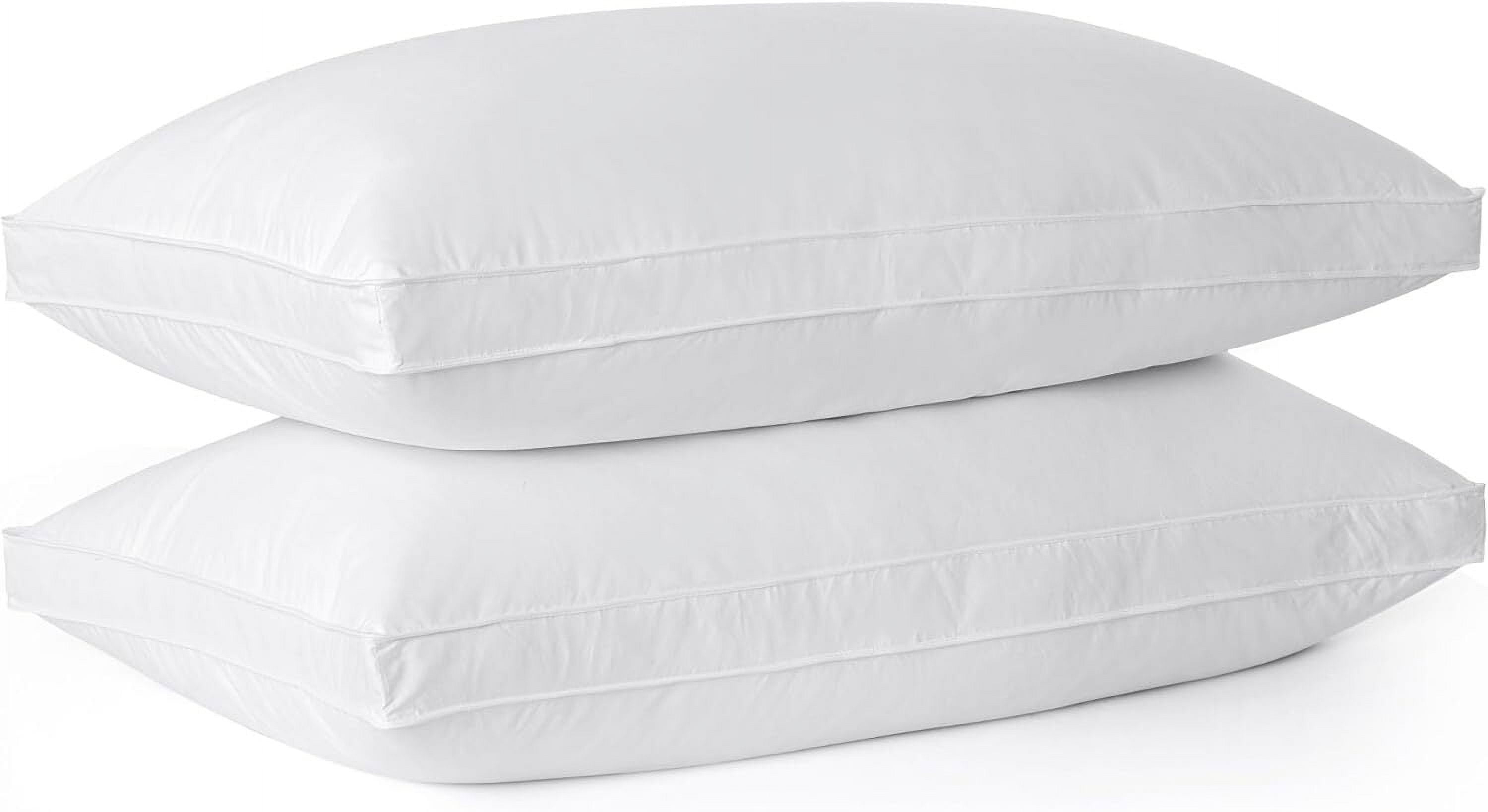 Unikome Goose Down Feather Gusseted Bed Pillows, Pillows Standard Size Set of 2, 100% Soft Cotton Cover, Pillow for Back, Stomach or Side Sleepers