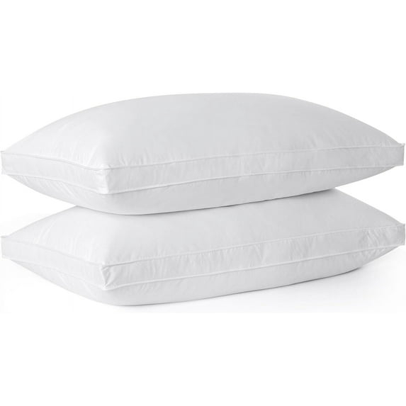 Unikome Goose Down Feather Gusseted Bed Pillows, Pillows Standard Size Set of 2, 100% Soft Cotton Cover, Pillow for Back, Stomach or Side Sleepers