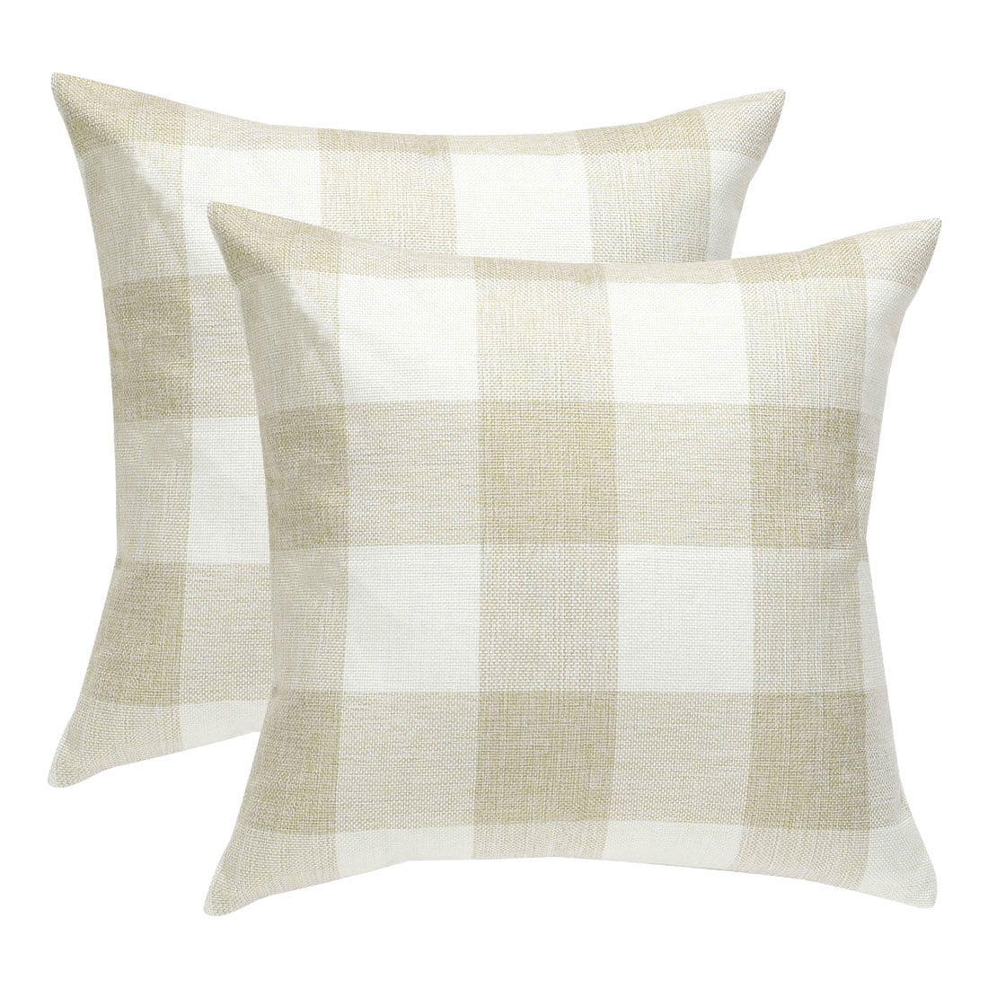 Jiuhong Cotton Linen Throw Pillow Covers Farmhouse Decor Checkers Plaids Square Cushion Case Home Decorative for Sofa Bedroom Car, 2 Pack (Beige, 18 x 18 Inch)