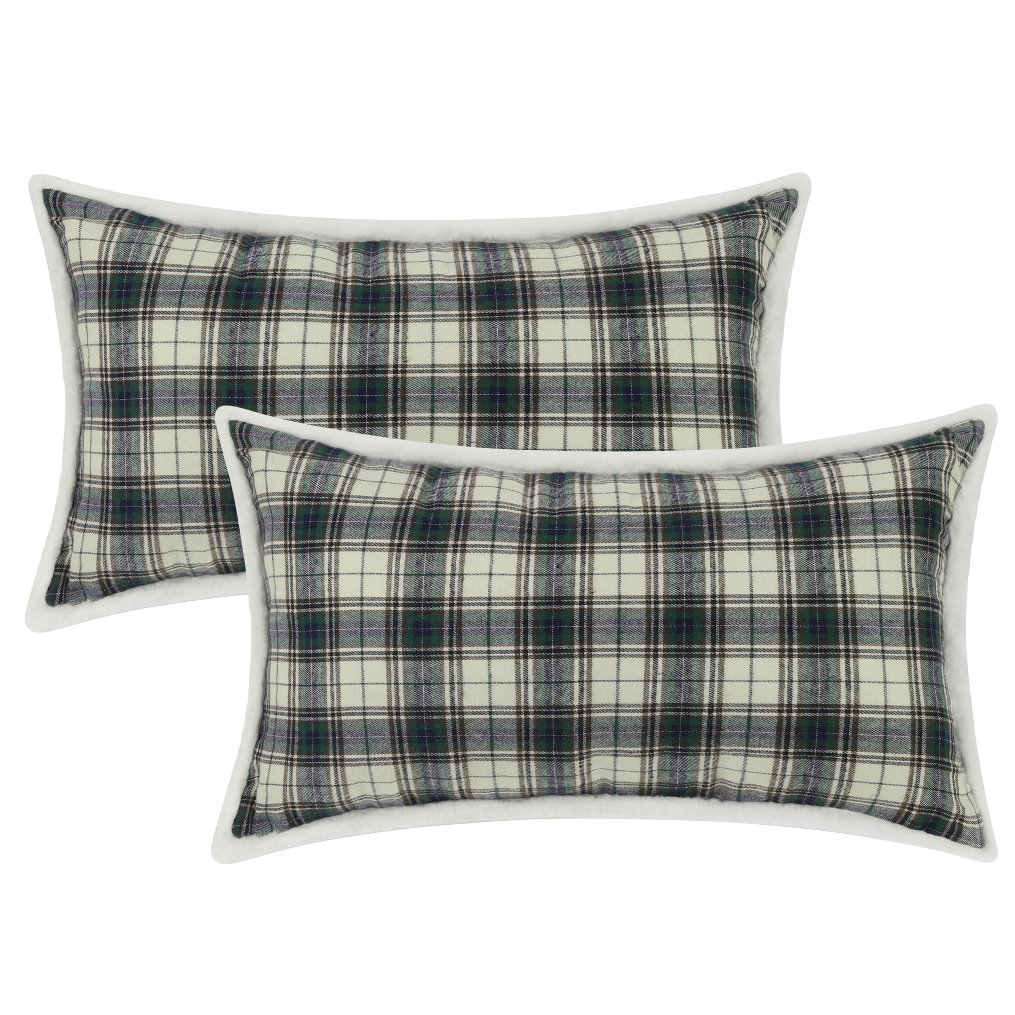 Unique Bargains 2 Pack Plaid Pillow Covers Double-Sided Checked Decorative Pillow Covers Light Green 12" x 20"
