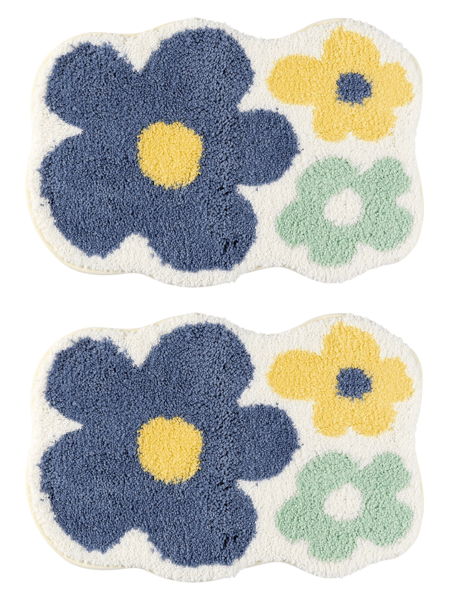 Unique Bargains 2 Pcs Printing Bath Mats Non-Slip Quick Dry Rugs for Bathroom Lemon 20" x 32"