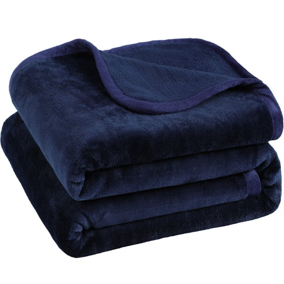 Unique Bargains Flannel Fleece Blanket Soft Luxury Hemmed Navy Blue 50"x60"