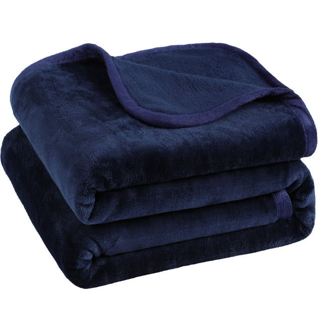 Unique Bargains Flannel Fleece Blanket Soft Luxury Hemmed Navy Blue 50"x60"