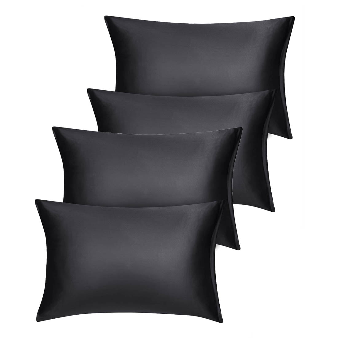Unique Bargains Set of 4 Silky Satin Pillowcases Pillow Cover Black King