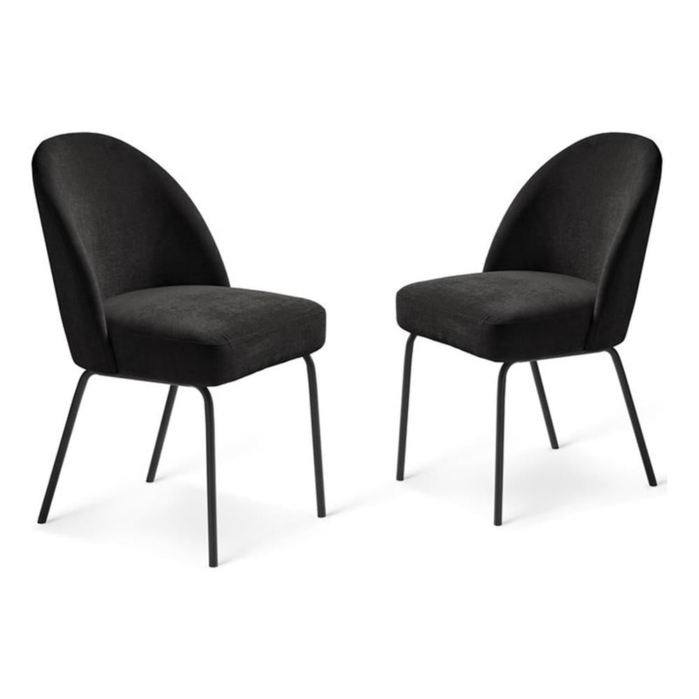 Unique Furniture Chenille Fabric Dining Chair in Charcoal/Black (Set of 2)