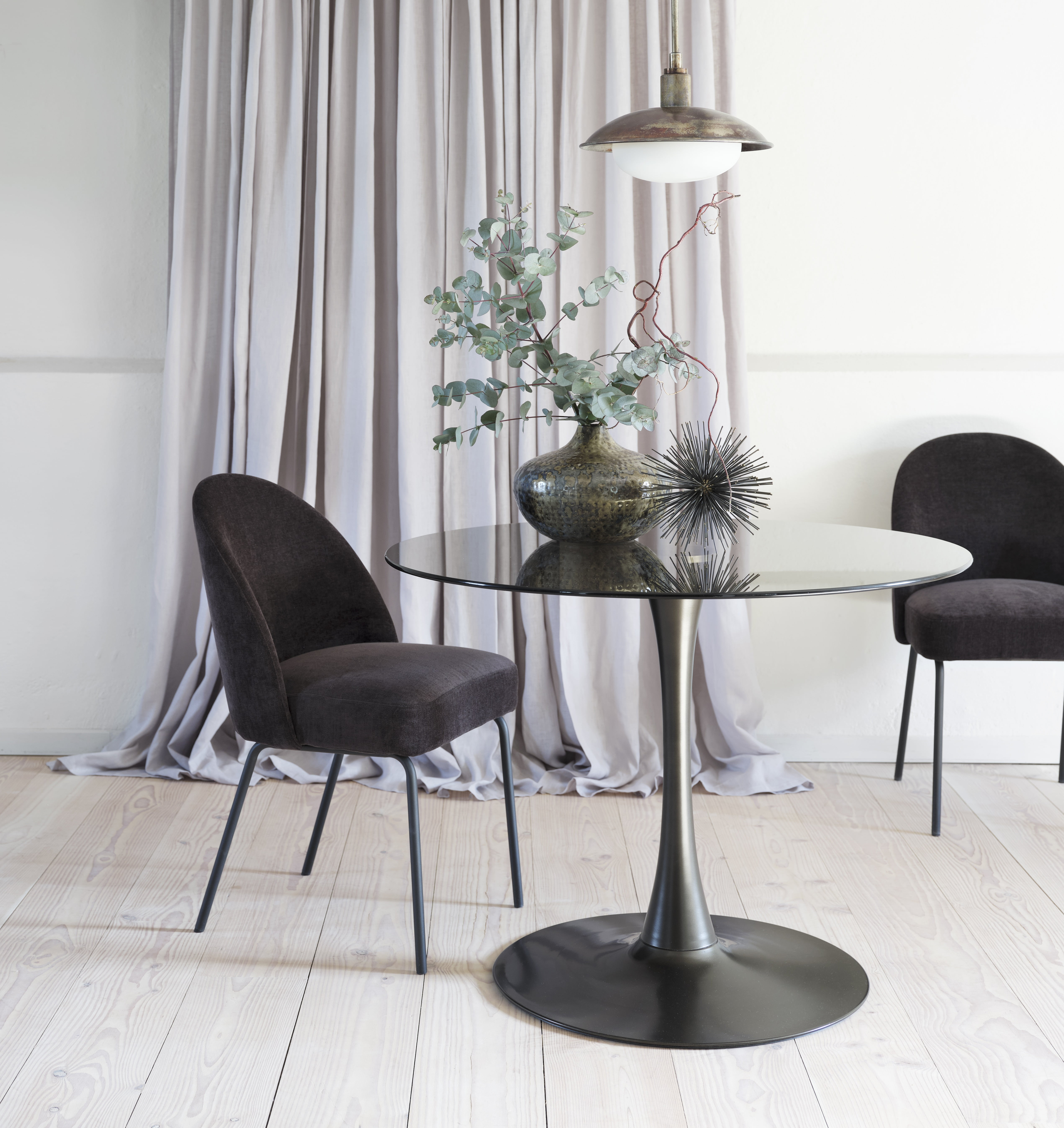 Unique Furniture Chenille Fabric Dining Chair in Charcoal/Black (Set of 2)