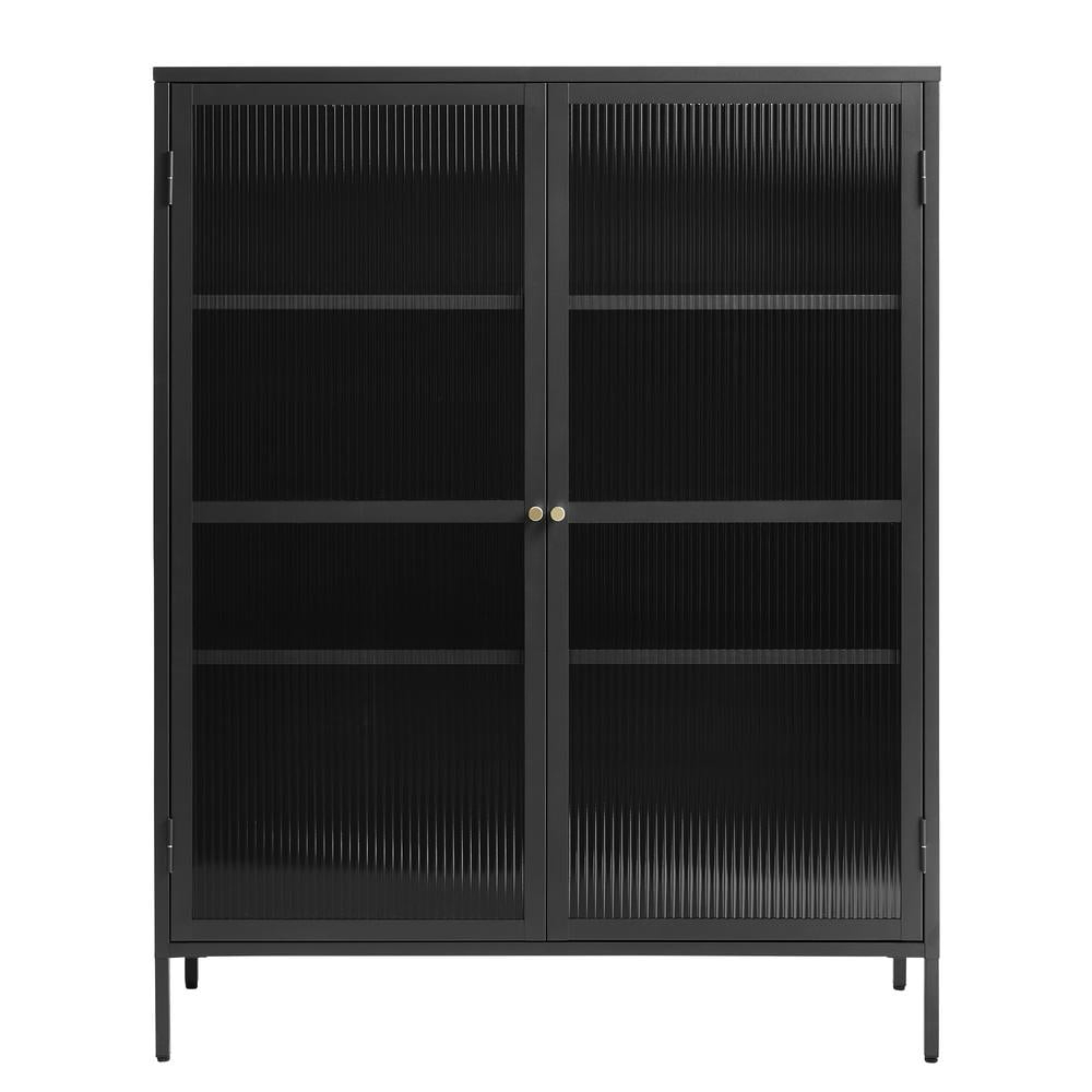55" Contemporary Glass & Metal Display Cabinet in Black