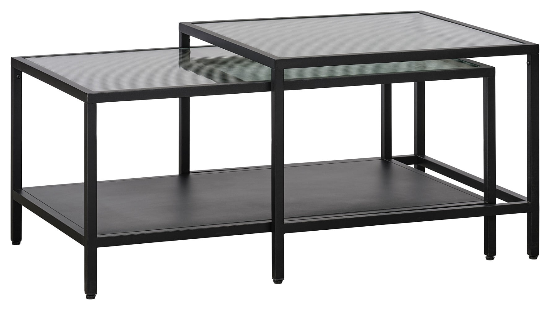 Unique Furniture Metal and Fluted Glass Nesting Coffee Table Set in Black