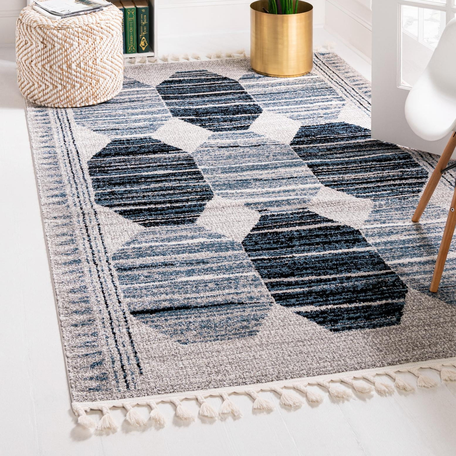 Unique Loom Alfombra de Área de Colección Aramis - Maxi (Rectángulo de 5' 3" x 8' Azul/beige)