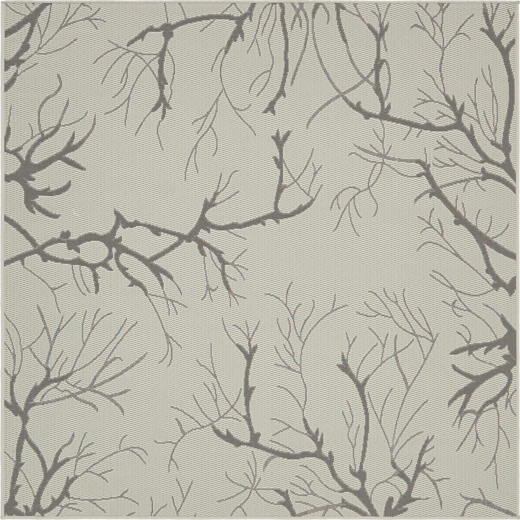 Unique Loom Branch Outdoor Botanical Rug , 6' 1" x 6' 1" ,Light Gray