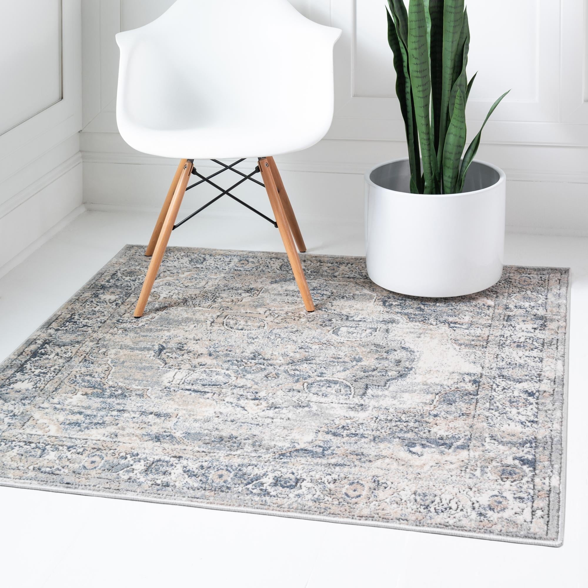 Unique Loom Portland Collection Area Rug - Canby (4' 1" Square Gray/Blue)