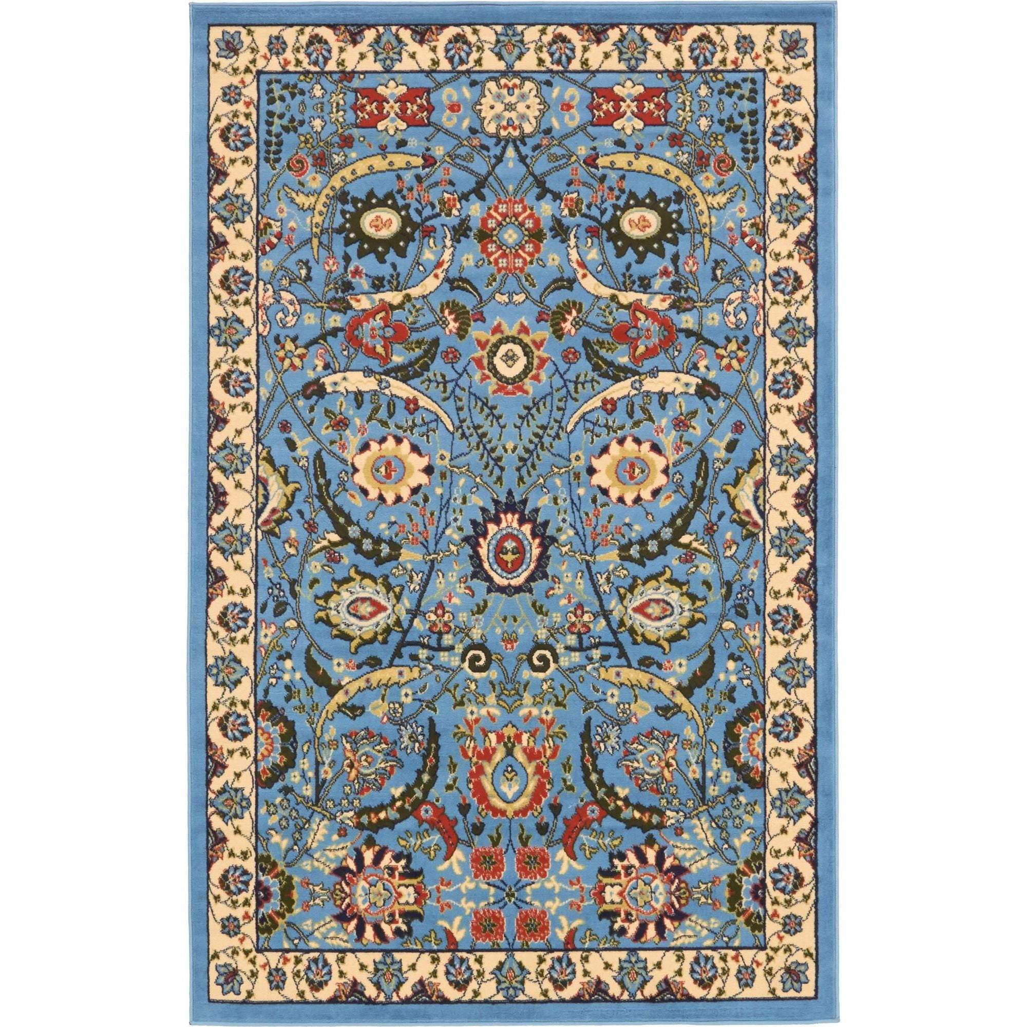 Unique Loom Cape Cod Espahan Rug Blue/Black 5' 3" x 8' Rectangle Floral Traditional Perfect For Living Room Bed Room Dining Room Office