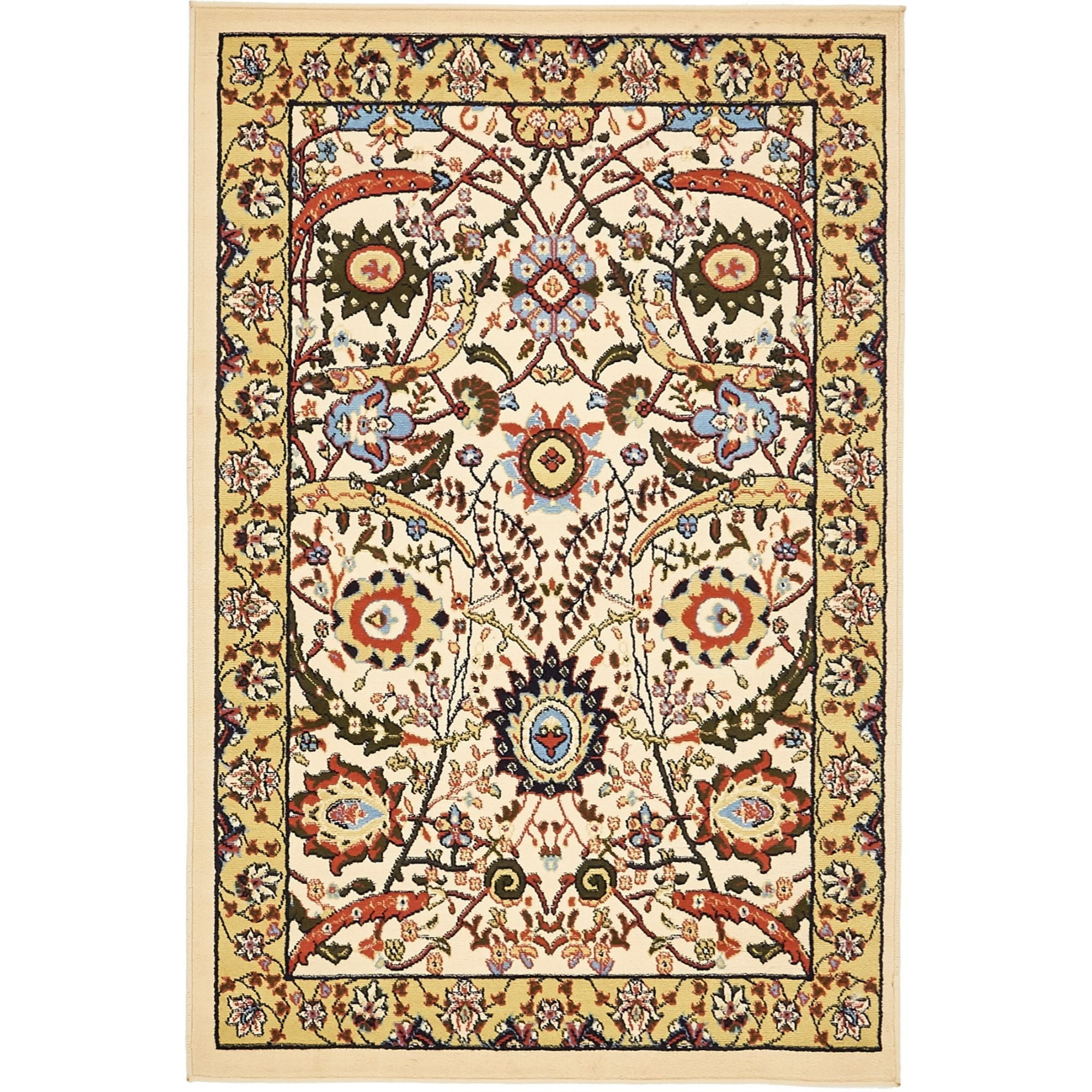Unique Loom Cape Cod Espahan Rug Cream/Black 4' 1" x 6' 1" Rectangle Floral Traditional Perfect For Living Room Bed Room Dining Room Office