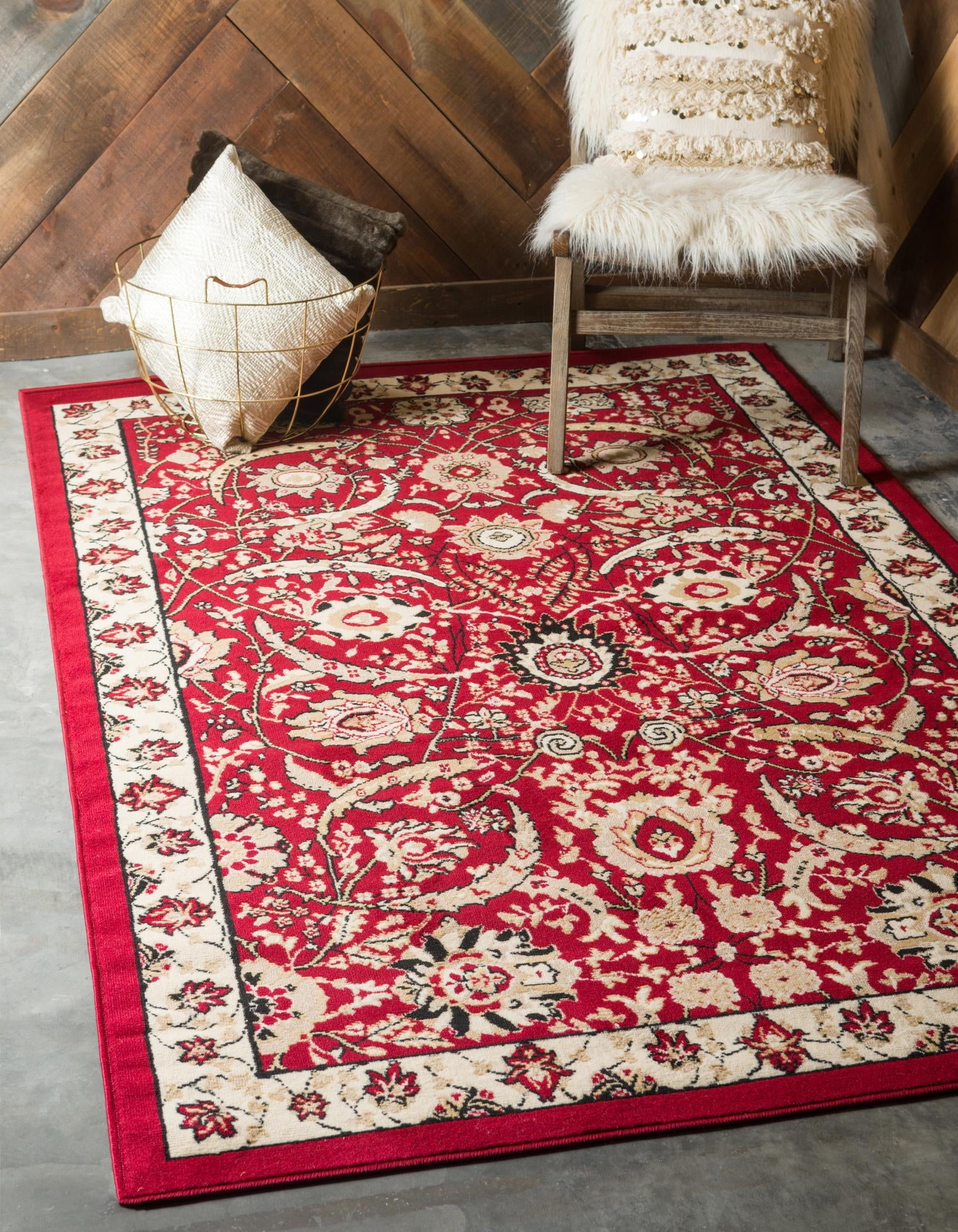 Unique Loom Cape Cod Espahan Rug Red/Beige 2' 2" x 3' 1" Rectangle Floral Traditional Perfect For Living Room Bed Room Dining Room Office