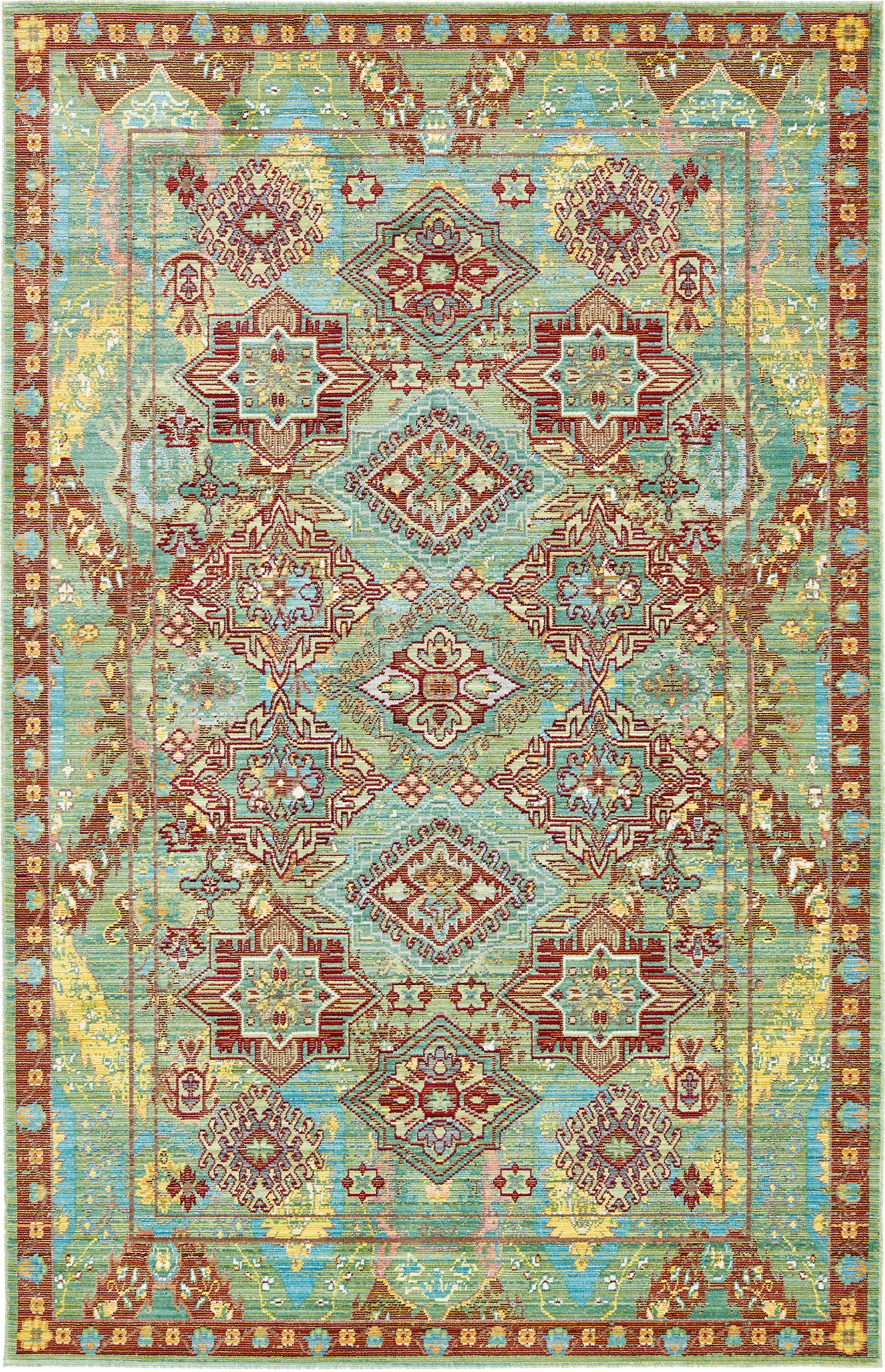Unique Loom Cavatina Austin Rug Green/Burgundy 5' 1" x 8' Rectangle Border Bohemian Perfect For Living Room Bed Room Dining Room Office