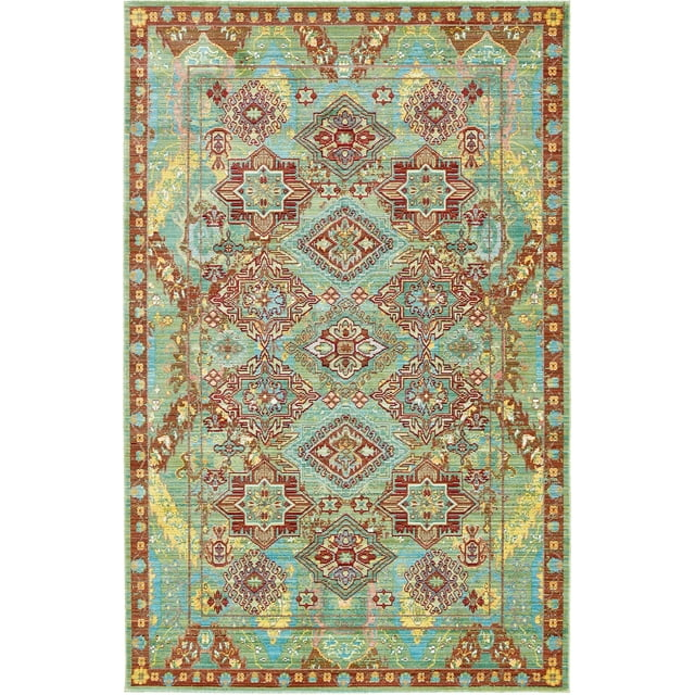 Unique Loom Cavatina Austin Rug Green/Burgundy 5' 1" x 8' Rectangle Border Bohemian Perfect For Living Room Bed Room Dining Room Office