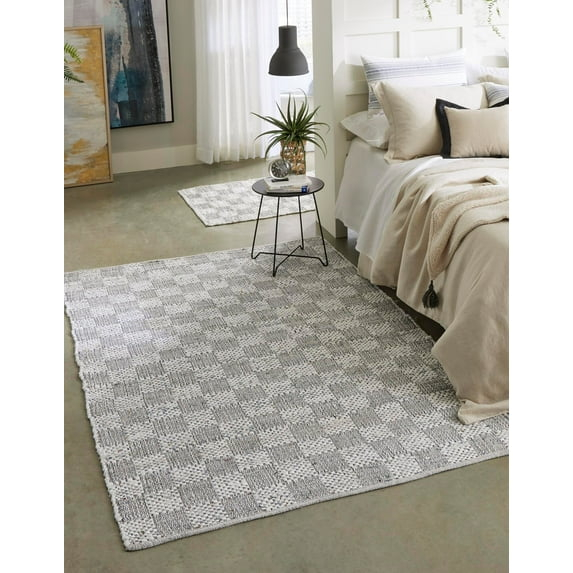 Unique Loom Chindi Cotton Collection Area Rug - Checkered (2' x 3' 1" Rectangle Ivory/Gray)