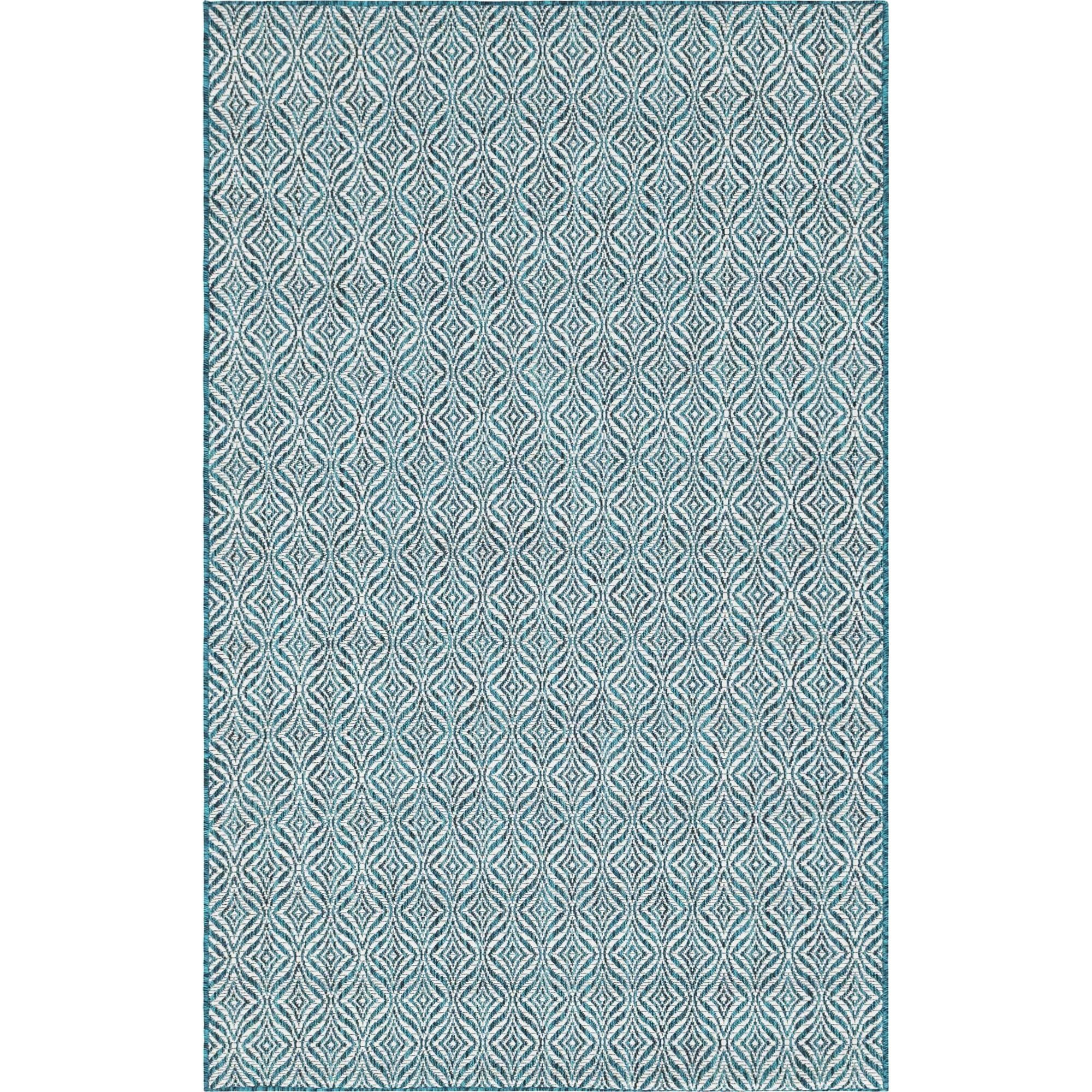 Unique Loom Outdoor Trellis Collection Area Rug - Deco Trellis (5' 3" x 8' Rectangle Teal/Ivory)