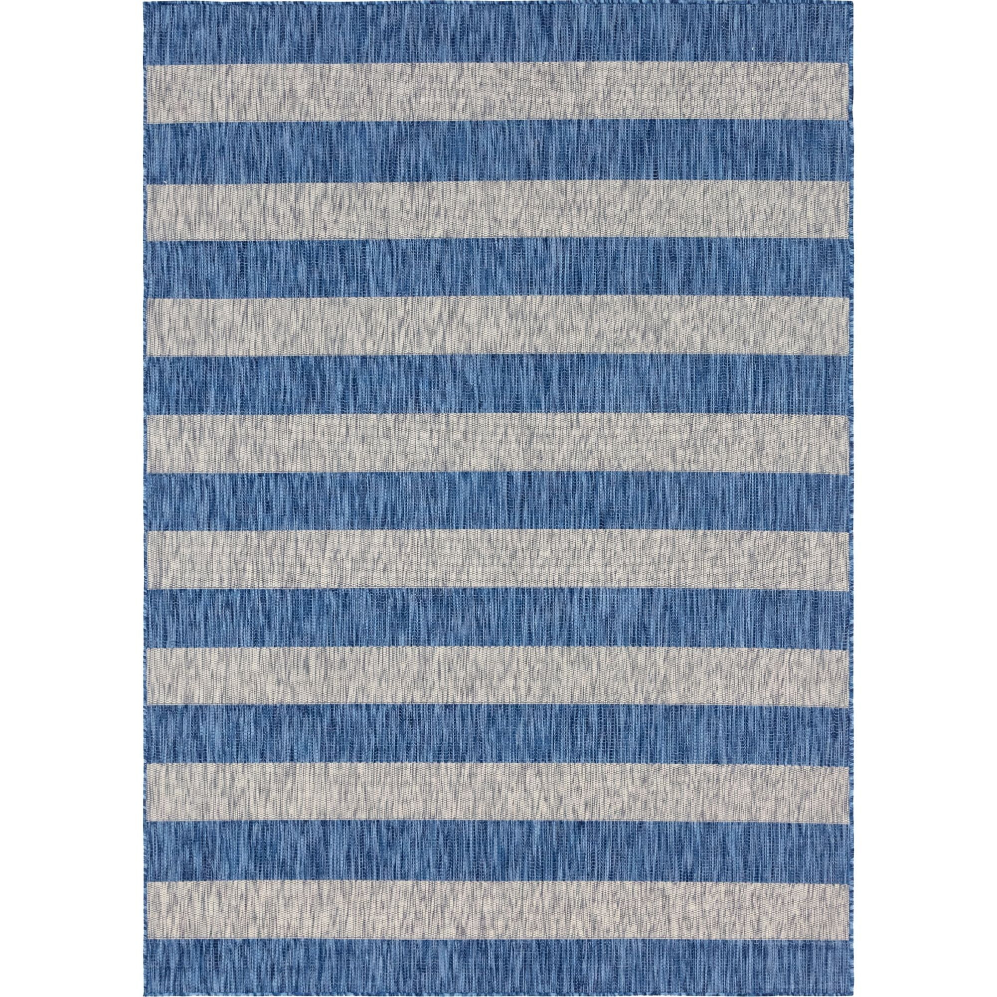 Unique Loom Outdoor Striped Collection Area Rug - Distressed Stripe (7' 1" x 10' Rectangle Blue/Ivory)