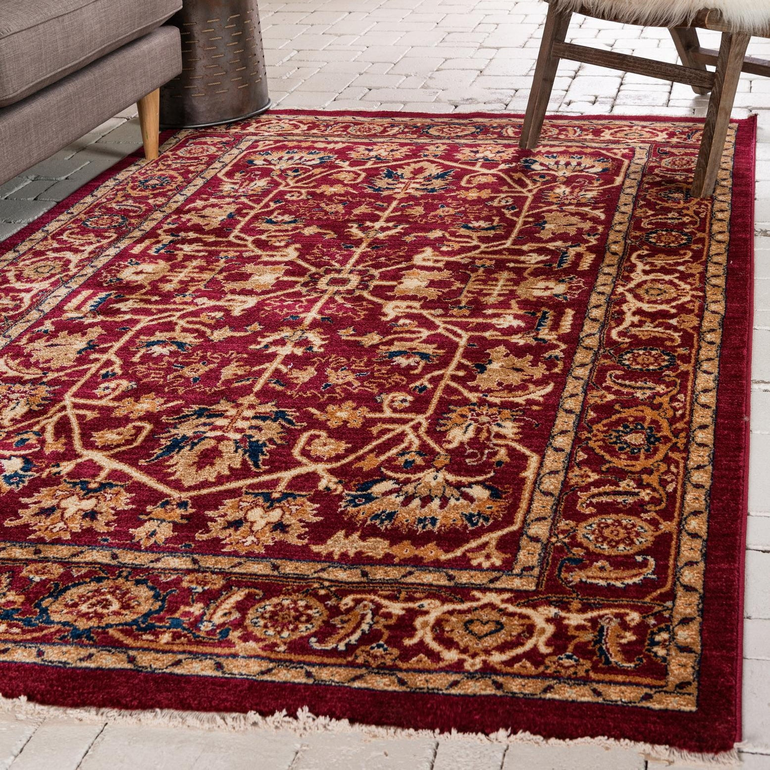 Unique Loom Dorchester Collection Area Rug - Alcott (4' 1" x 6' 1" Rectangle Burgundy/Beige)