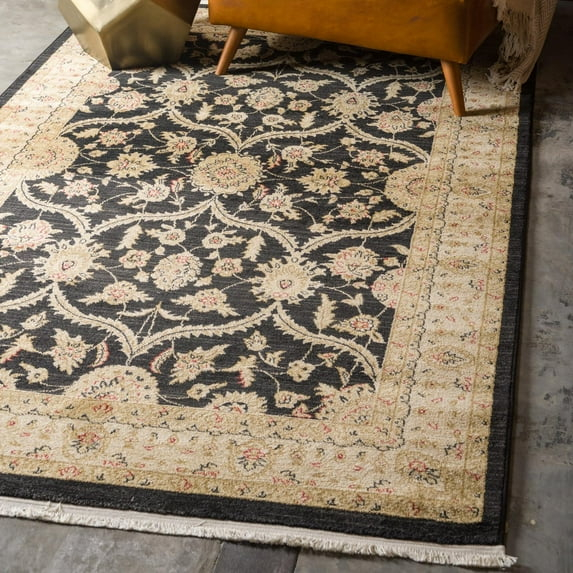 Unique Loom Edinburgh Collection Area Rug - Tansy (3' 3" x 5' 3" Rectangle Black/Cream)