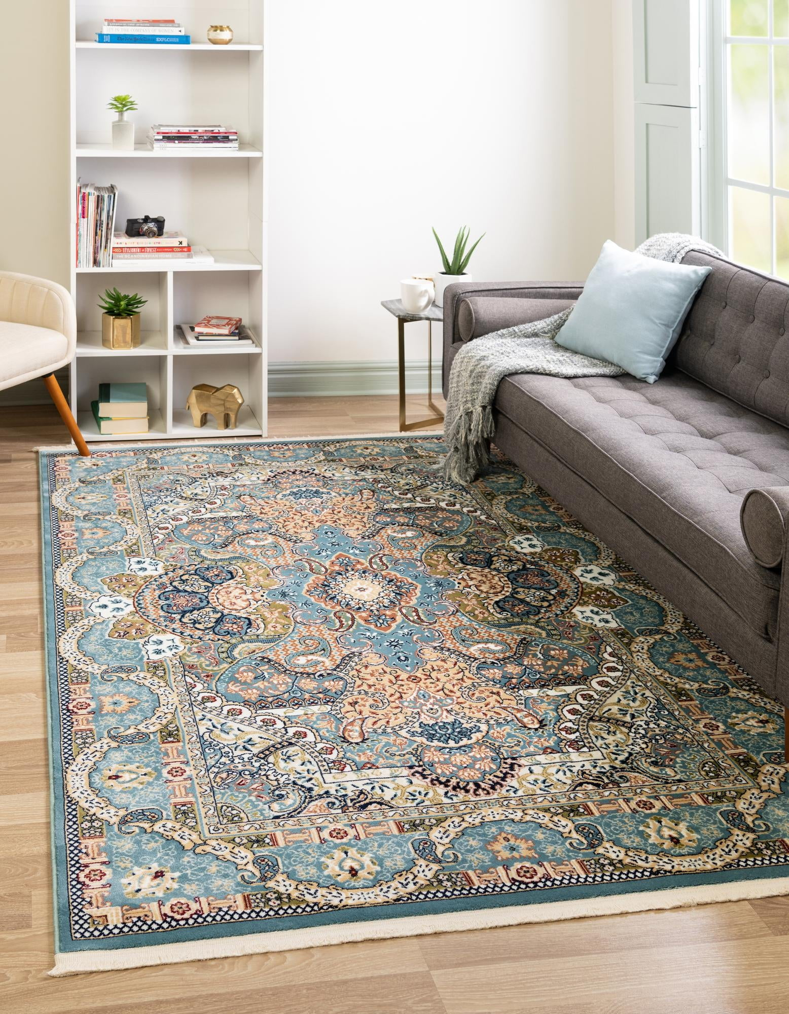 Unique Loom Glasgow Narenj Rug Blue/Black 8' x 10' Rectangle Floral Traditional Perfect For Living Room Bed Room Dining Room Office