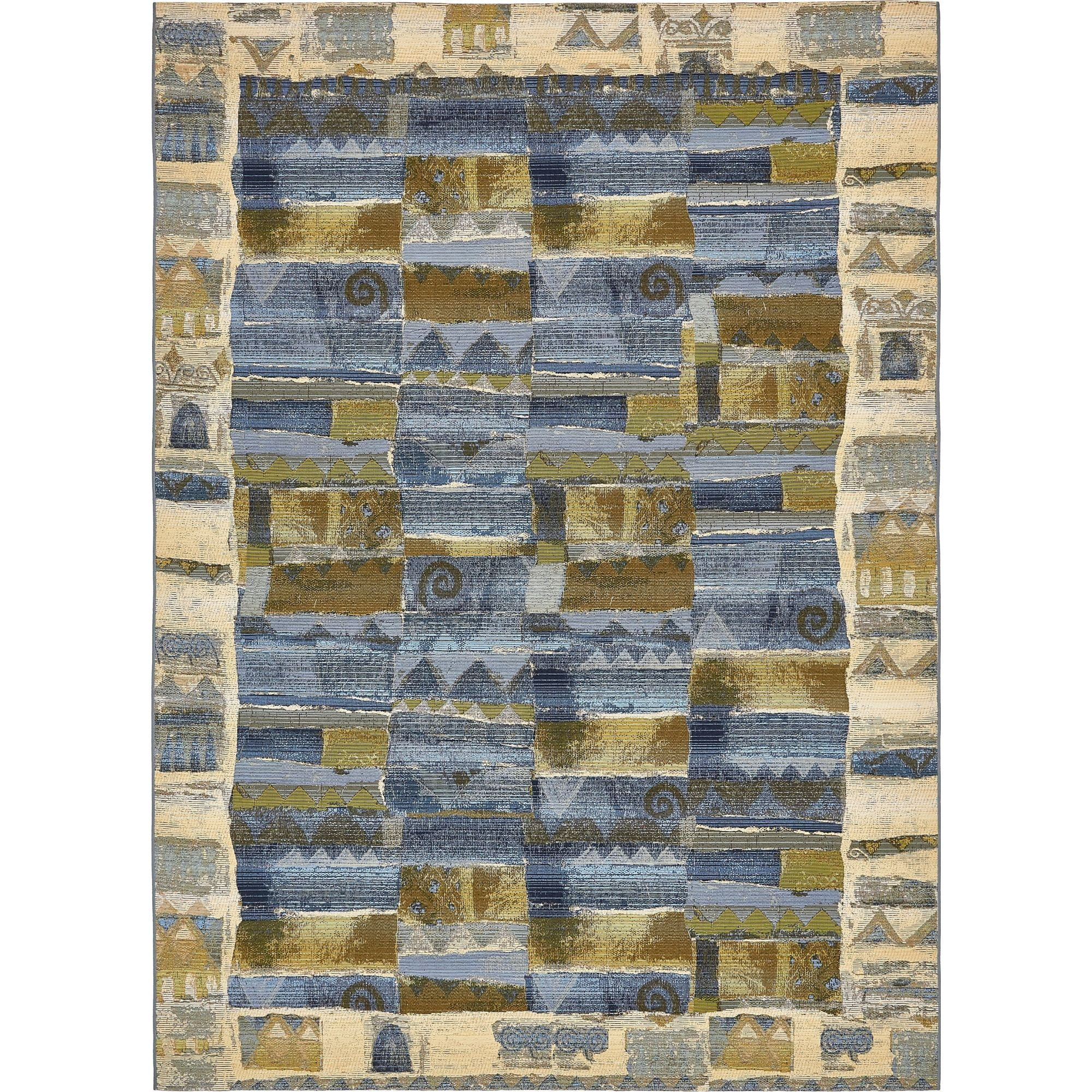 Unique Loom Outdoor Modern Collection Area Rug - Glyph (8' x 11' 4" Rectangle Blue/Beige)