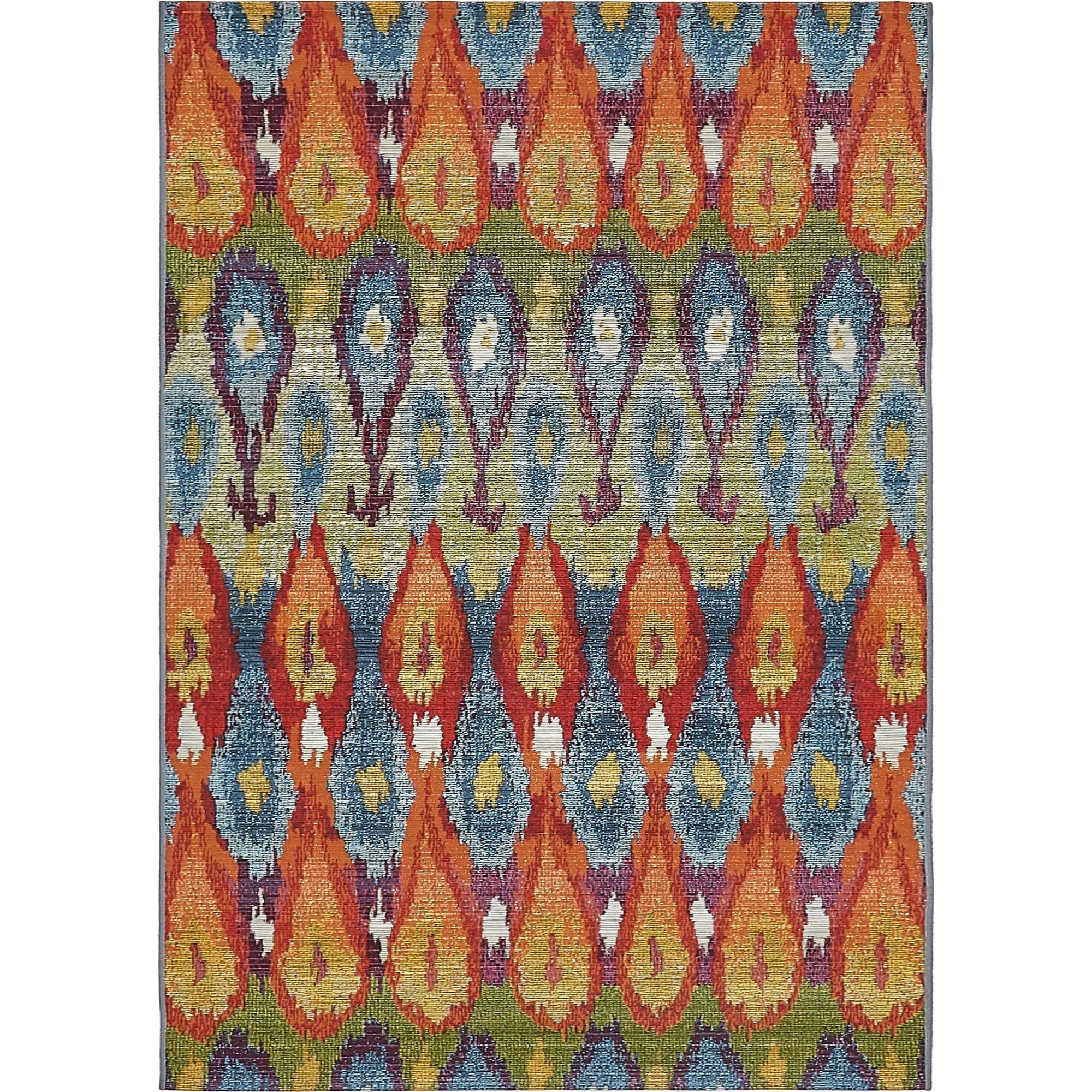 Unique Loom Outdoor Modern Collection Area Rug - Ikat (4' 1" x 6' 1" Rectangle Multi/Burgundy)
