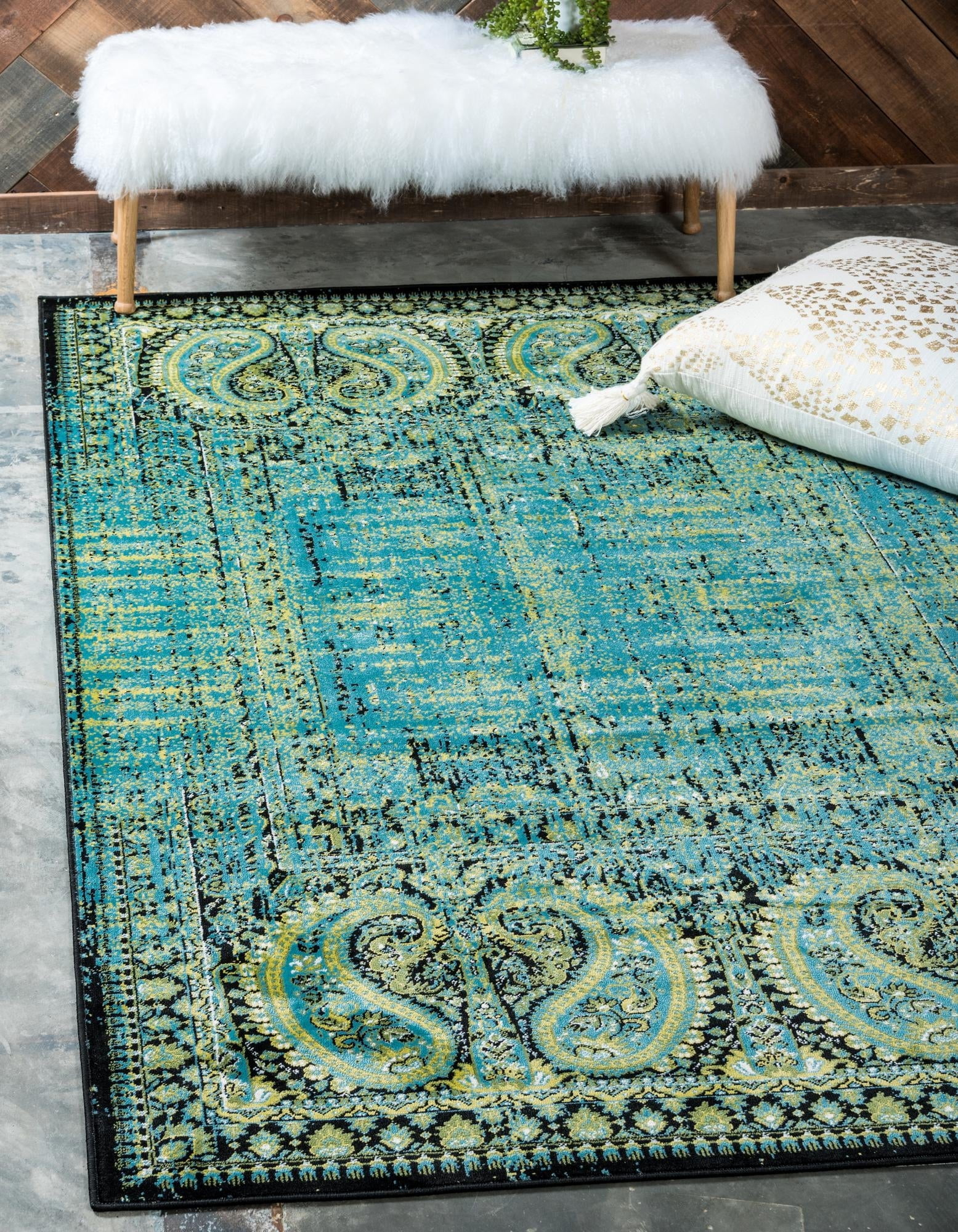 Unique Loom Imperial Collection Area Rug - Anatolla (2' x 3' 1" Rectangle Aquamarine/Black)