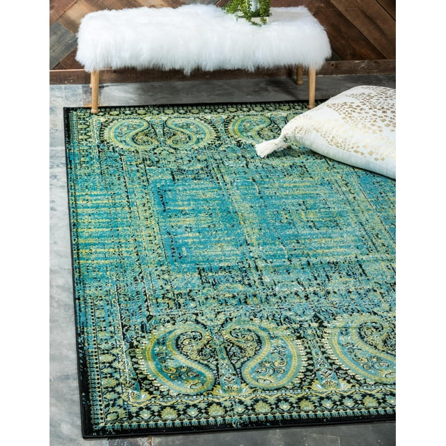 Unique Loom Imperial Collection Area Rug - Anatolla (2' x 3' 1" Rectangle Aquamarine/Black)