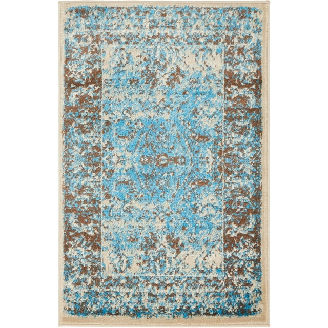 Unique Loom Imperial Collection Area Rug - Bosphorus (2' x 3' 1" Rectangle Ivory and Blue/Brown)
