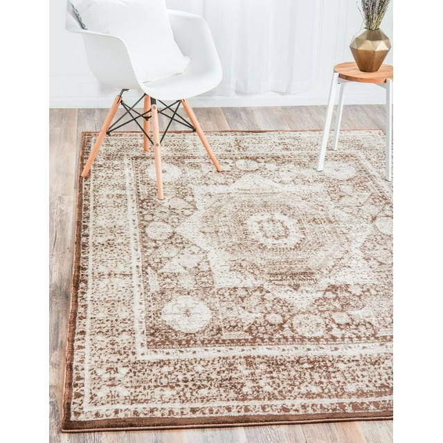 Unique Loom Imperial Collection Area Rug - Lygos (4' 1" x 6' 1" Rectangle Chocolate Brown/Beige)