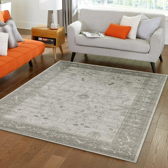 Unique Loom La Jolla Collection Area Rug - Floral (3' 3" x 5' 3" Rectangle Light Gray/Gray)