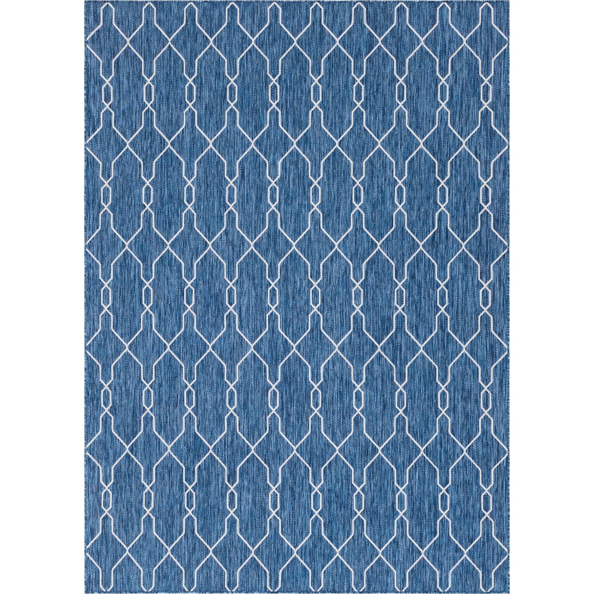 Unique Loom Outdoor Trellis Collection Area Rug - Links Trellis (7' 10" x 11' Rectangle Blue/Ivory)