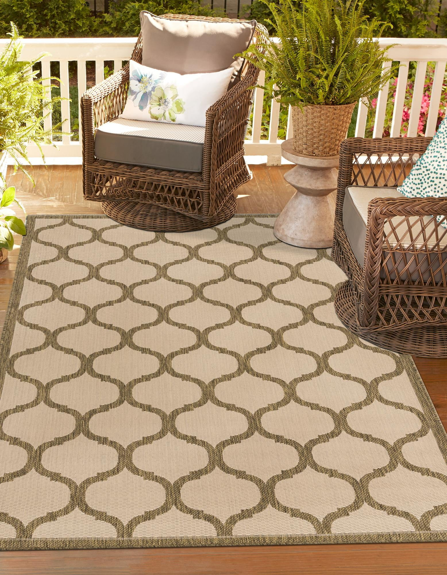 Unique Loom Outdoor Trellis Collection Area Rug - Moroccan (7' 1" x 10' Rectangle Beige and Brown/Beige)
