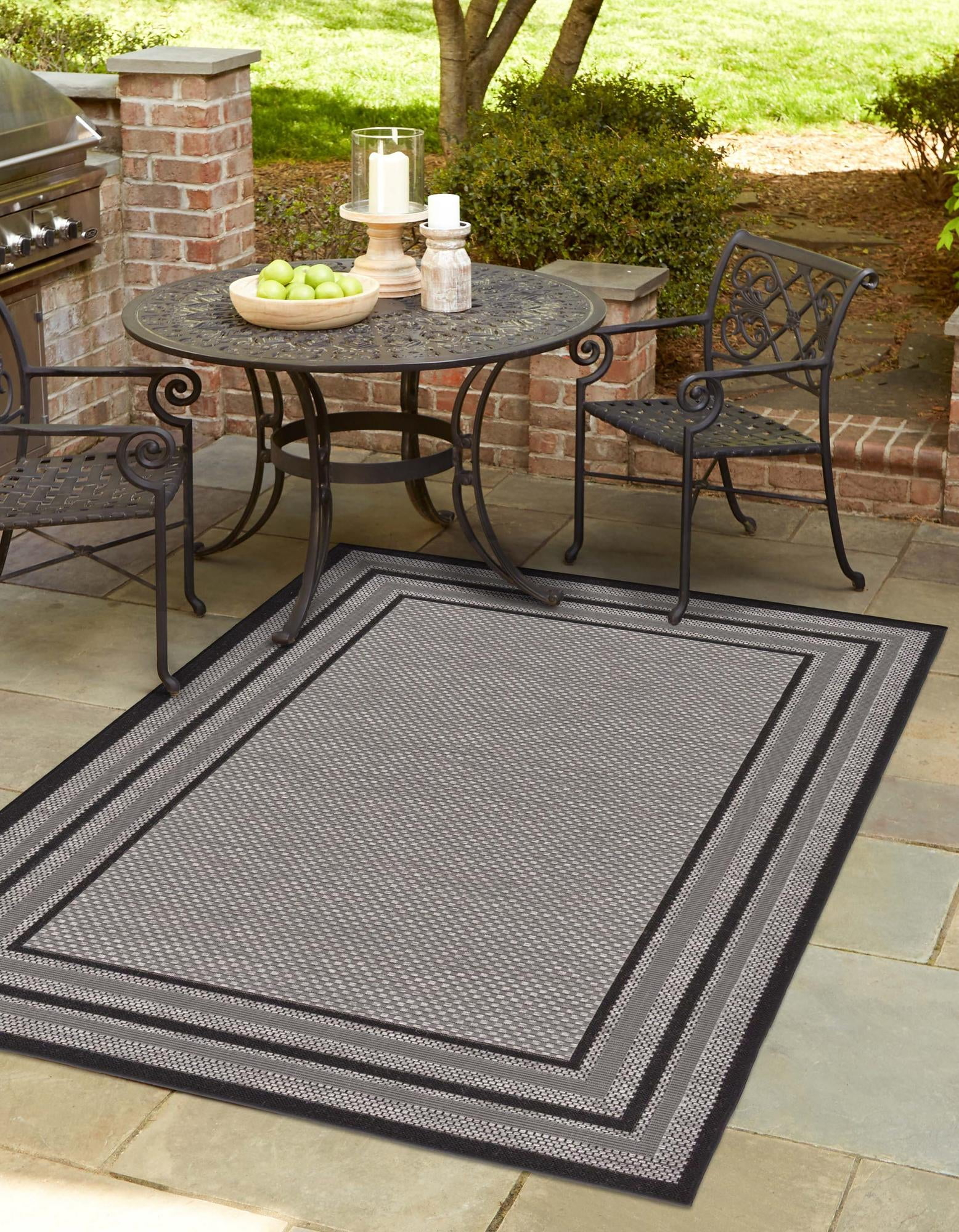 Unique Loom Outdoor Border Collection Area Rug - Multi Border (2' 2" x 3' Rectangle Gray/Black)