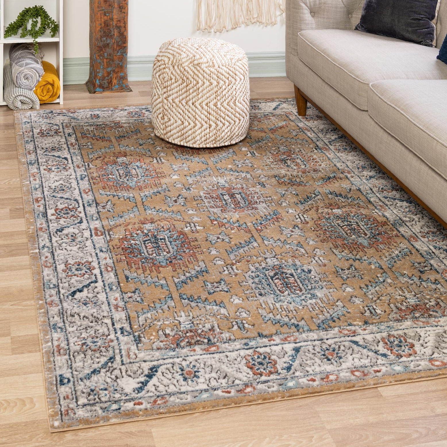 Unique Loom Nyla Collection Area Rug - Princess (5' 3" x 8' Rectangle Mustard Yellow/Dark Gray)