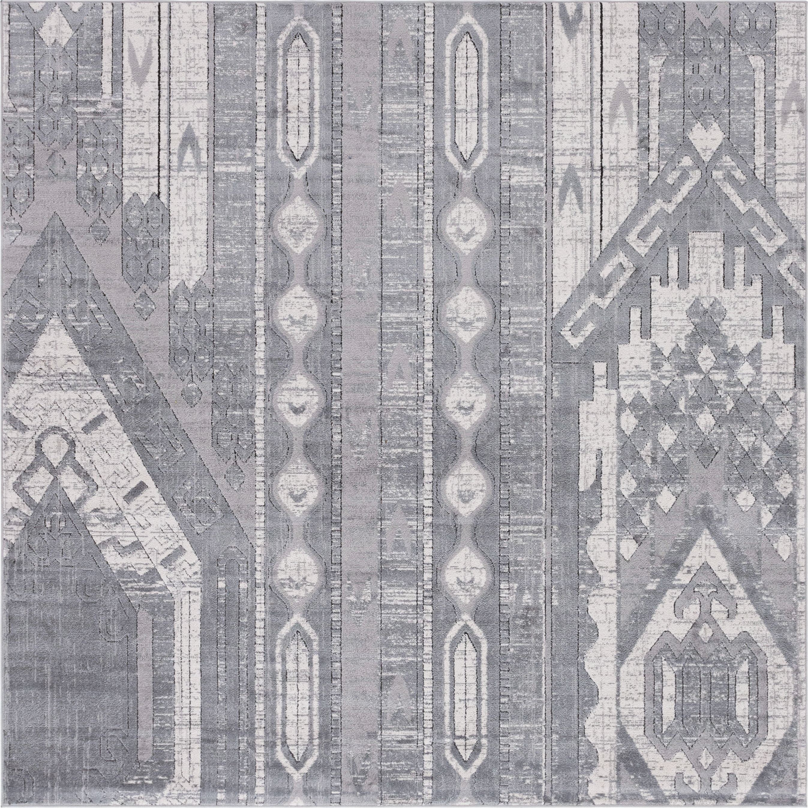 Unique Loom Portland Collection Area Rug - Orford (7' 10" Square Gray/Beige)