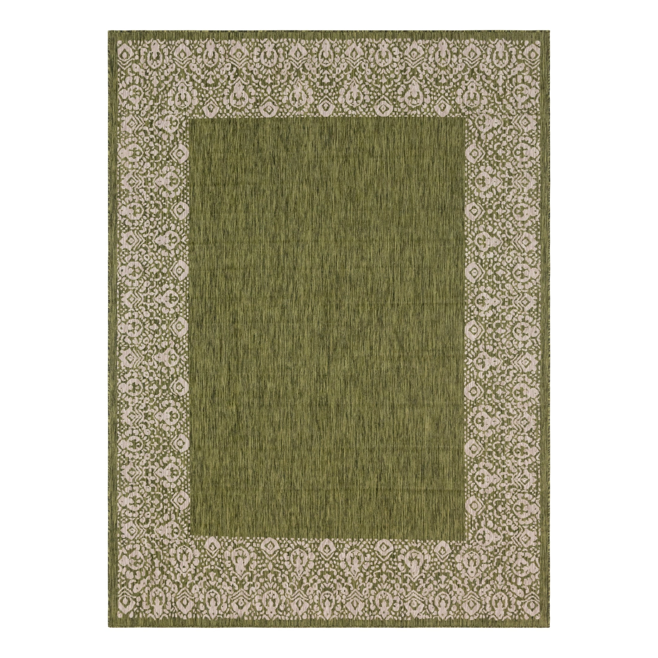 Unique Loom Outdoor Border Collection Area Rug - Floral Border (9' x 12' Rectangle Green/Ivory)