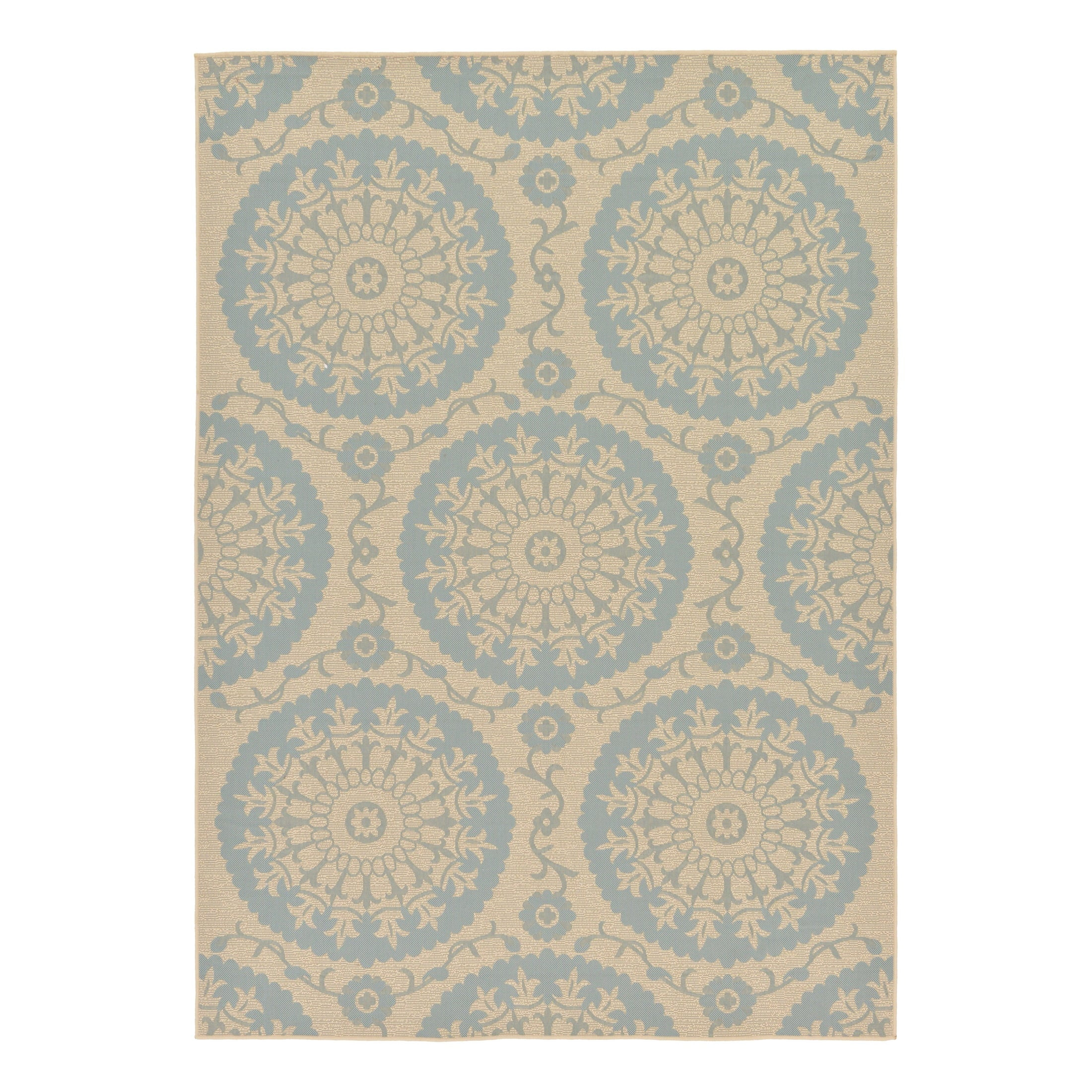 Unique Loom Outdoor Botanical Collection Area Rug - Medallion (7' 1" x 10' Rectangle Aqua/Beige)