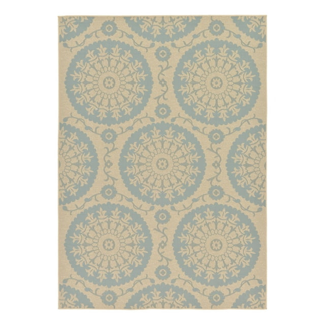 Unique Loom Outdoor Botanical Collection Area Rug - Medallion (7' 1" x 10' Rectangle Aqua/Beige)