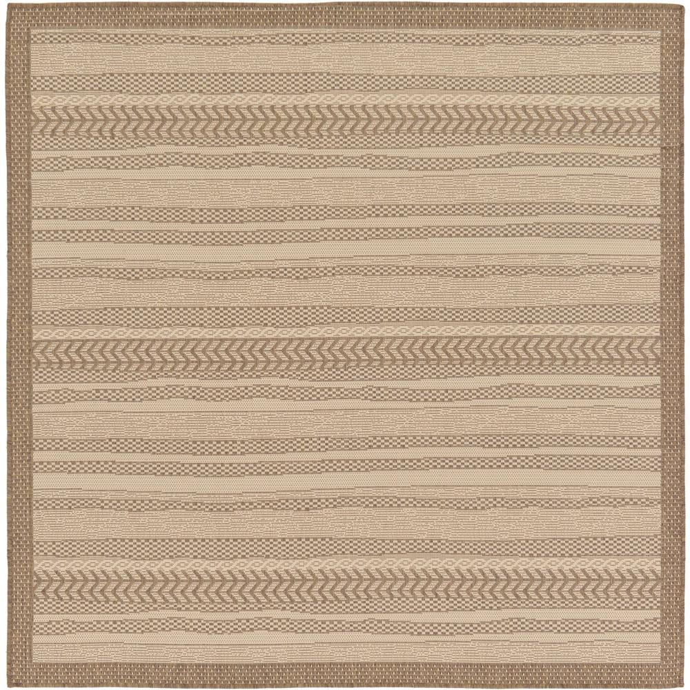 Unique Loom Outdoor Border Collection Area Rug - Lines (6' 1" Square Beige/Brown)