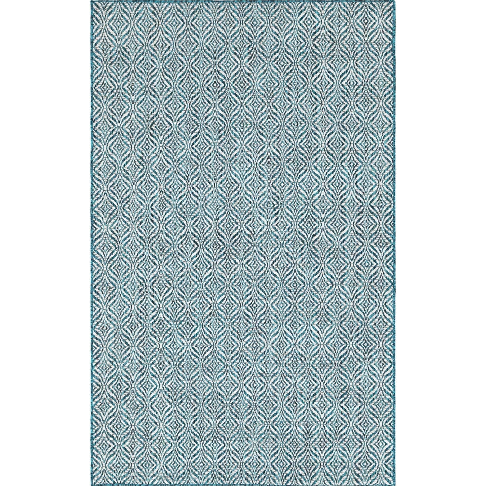 Unique Loom Outdoor Trellis Collection Area Rug - Deco Trellis (5' 3" x 8' Rectangle Teal/Ivory)