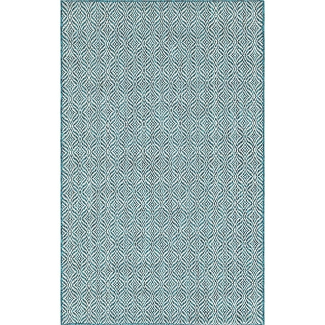 Unique Loom Outdoor Trellis Collection Area Rug - Deco Trellis (5' 3" x 8' Rectangle Teal/Ivory)