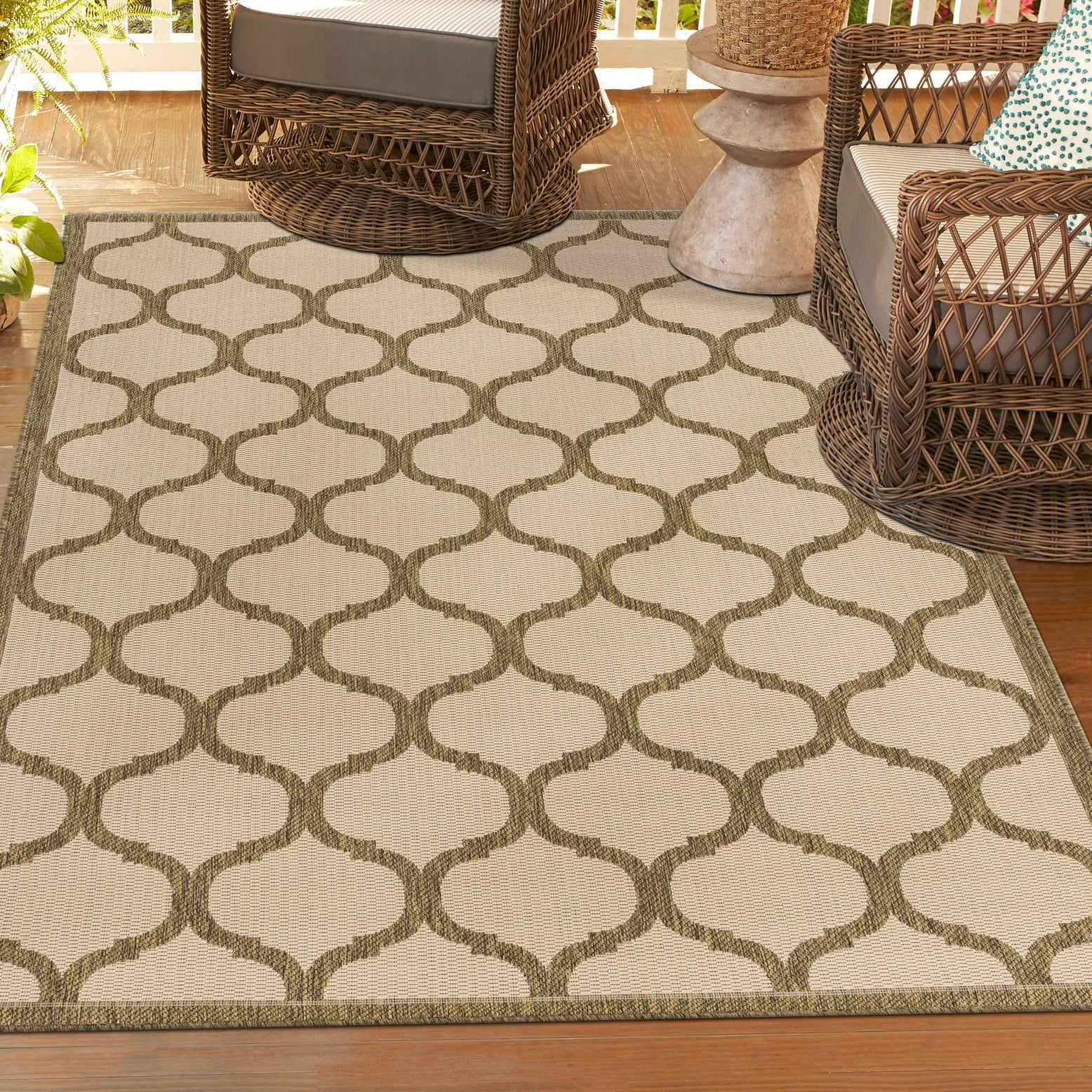 Unique Loom Outdoor Trellis Collection Area Rug - Moroccan (7' 1" x 10' Rectangle Beige and Brown/Beige)
