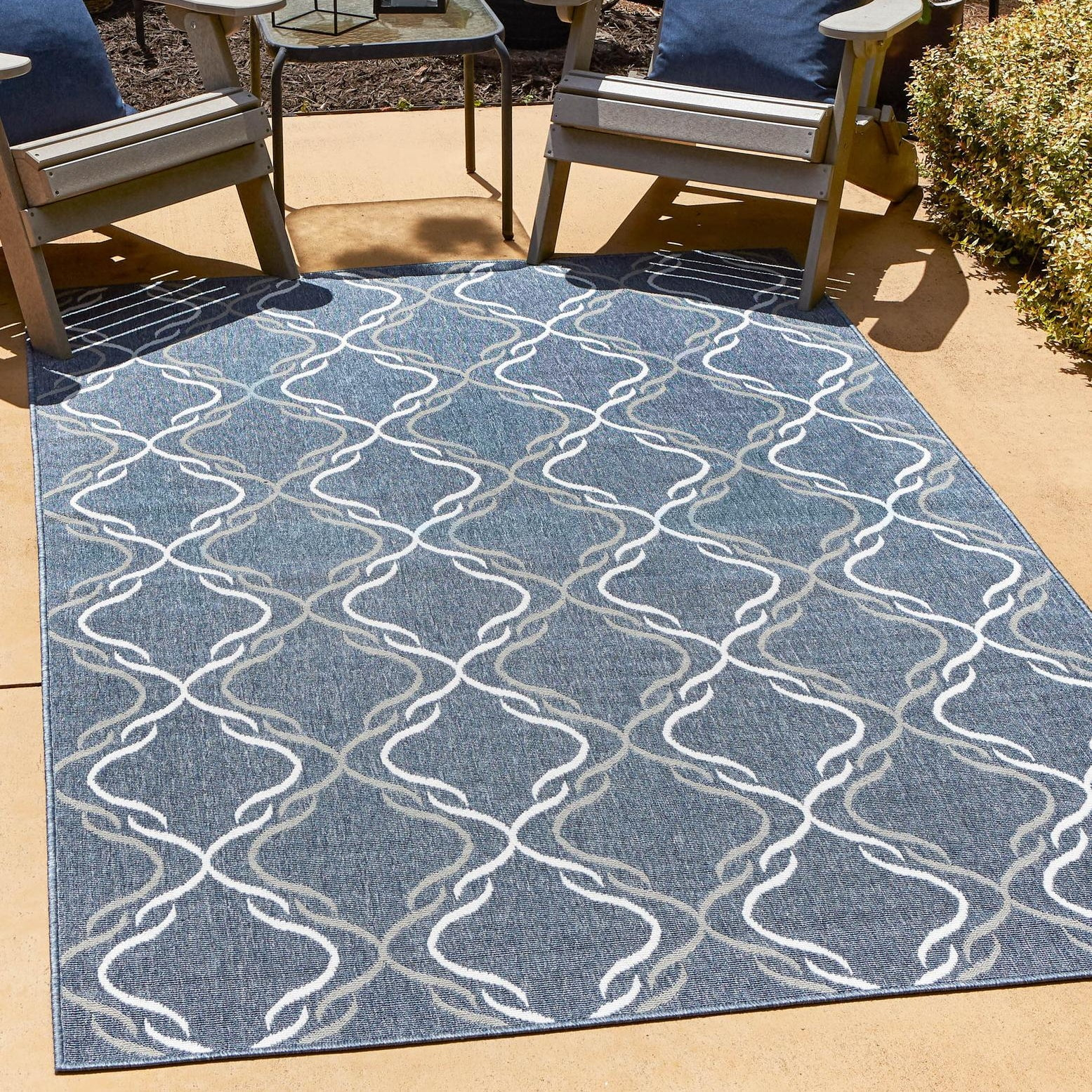 Unique Loom Outdoor Trellis Collection Area Rug - Parmaklik (4' x 6' Rectangle Navy Blue/Ivory)