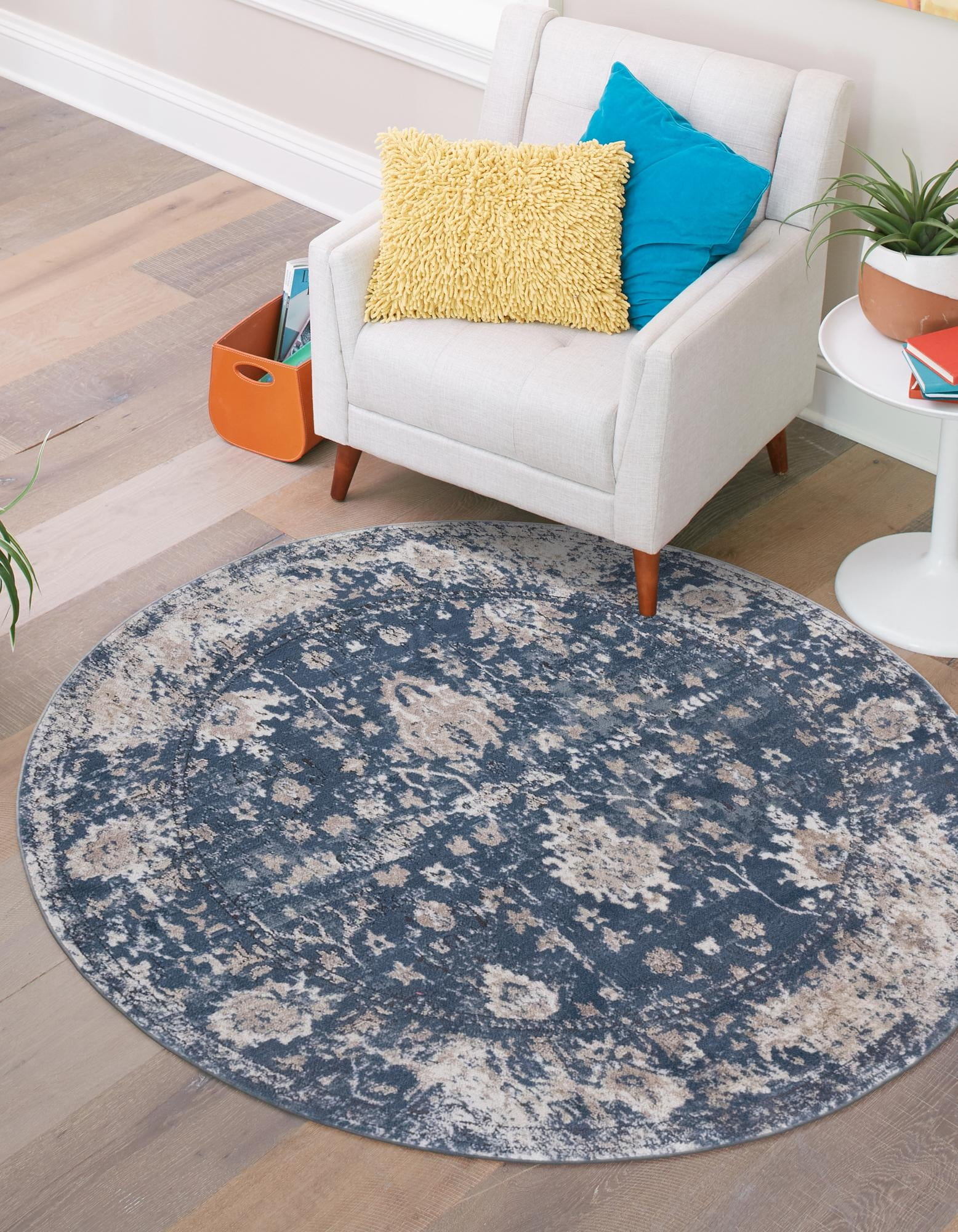 Unique Loom Portland Collection Area Rug - Central (3' 3" Round Blue/Beige)